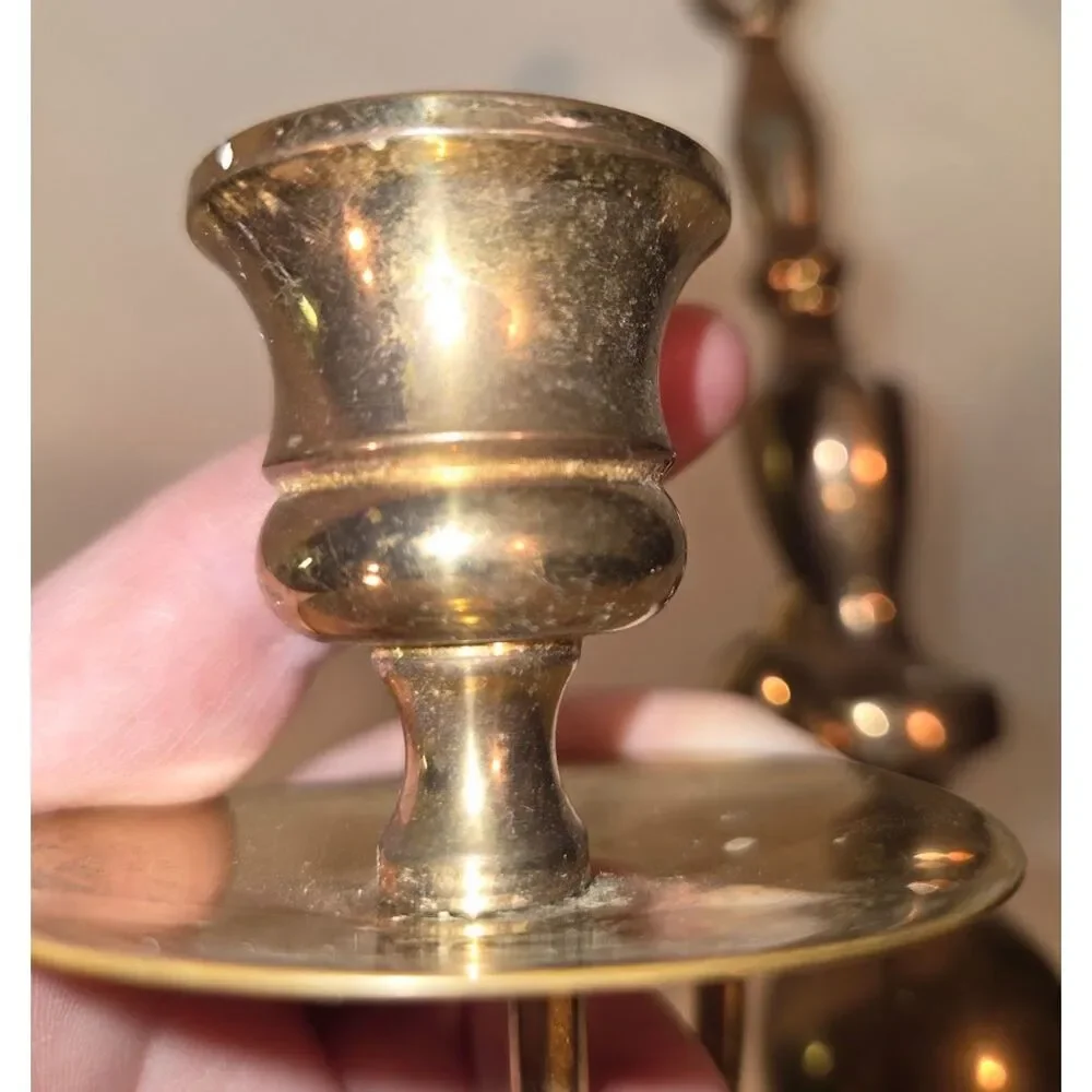 Vintage Solid Brass Wall Sconces Pair Traditional Taper Candle Holders